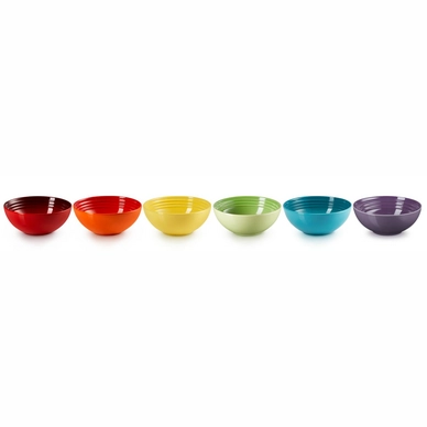 Lot De 6 Bols à Petit-déjeuner En Grès - 14,5 Cm - Collection 100 Lignes - Couleurs Assorties - Micro-ondes Et Lave-vaisselle